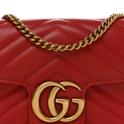 Gucci Calfskin Matelasse Super Mini GG Marmont Shoulder Bag Hibiscus Red 8 of 11