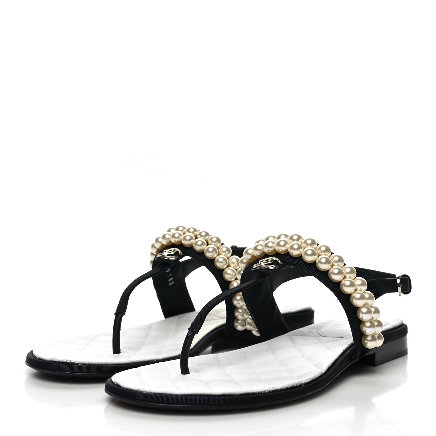 Grosgrain Pearl CC Sandals 40.5 Black
