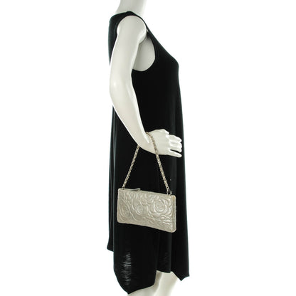 Chanel Metallic Goatskin Camellia Stitched Shoulder Bag Silver 2 of 8