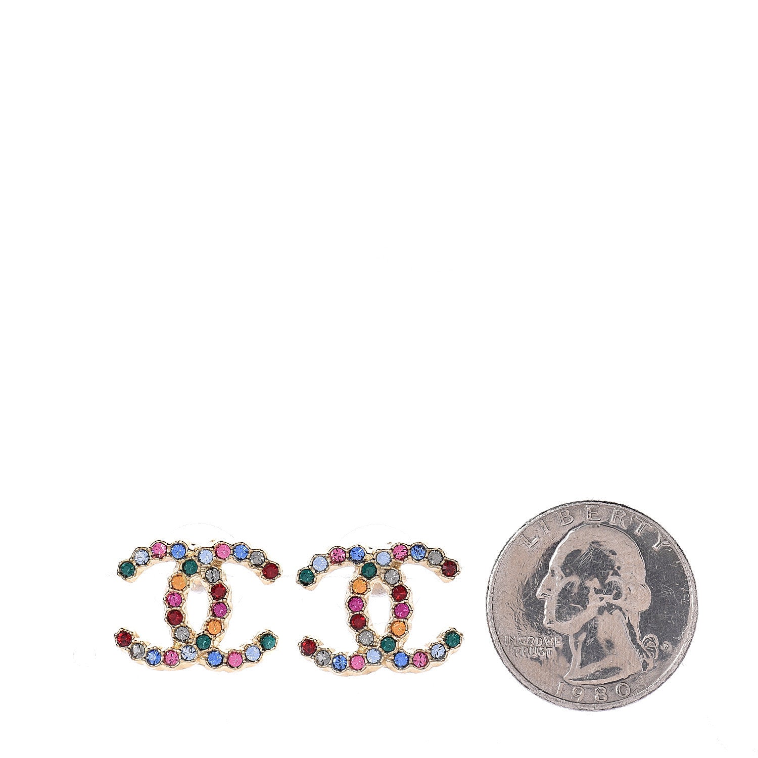 Chanel Crystal CC Earrings Gold Multicolor 2 of 4