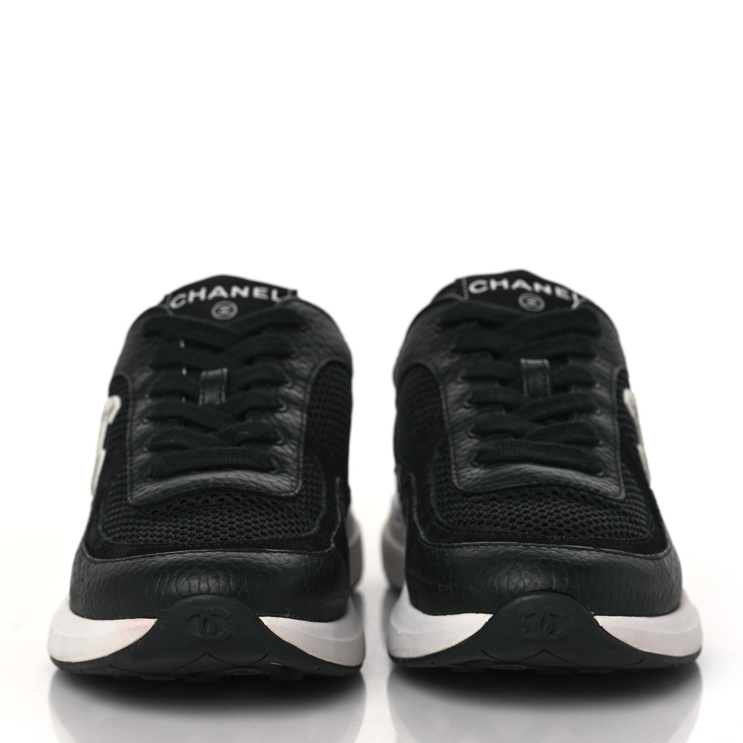 Calfskin Mesh Lycra Suede Womens Logo Sneakers 35.5 Black