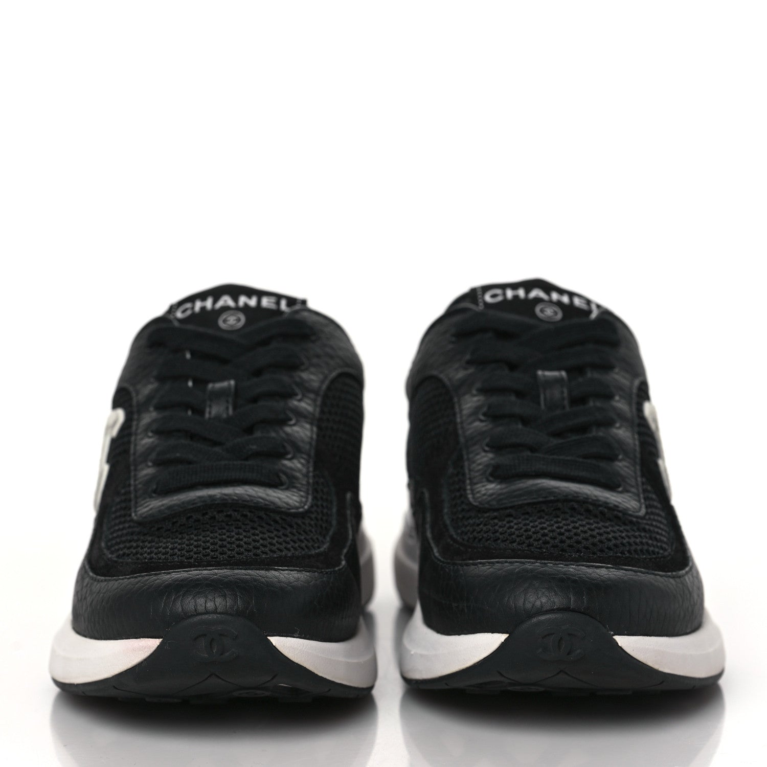 Chanel Calfskin Mesh Lycra Suede Womens Logo Sneakers 35.5 Black 2 of 7