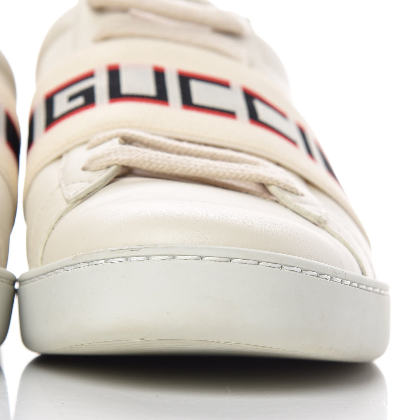 Calfskin Stripe Womens New Ace Sneakers 37.5 New Mystic White Ecru Red Flame