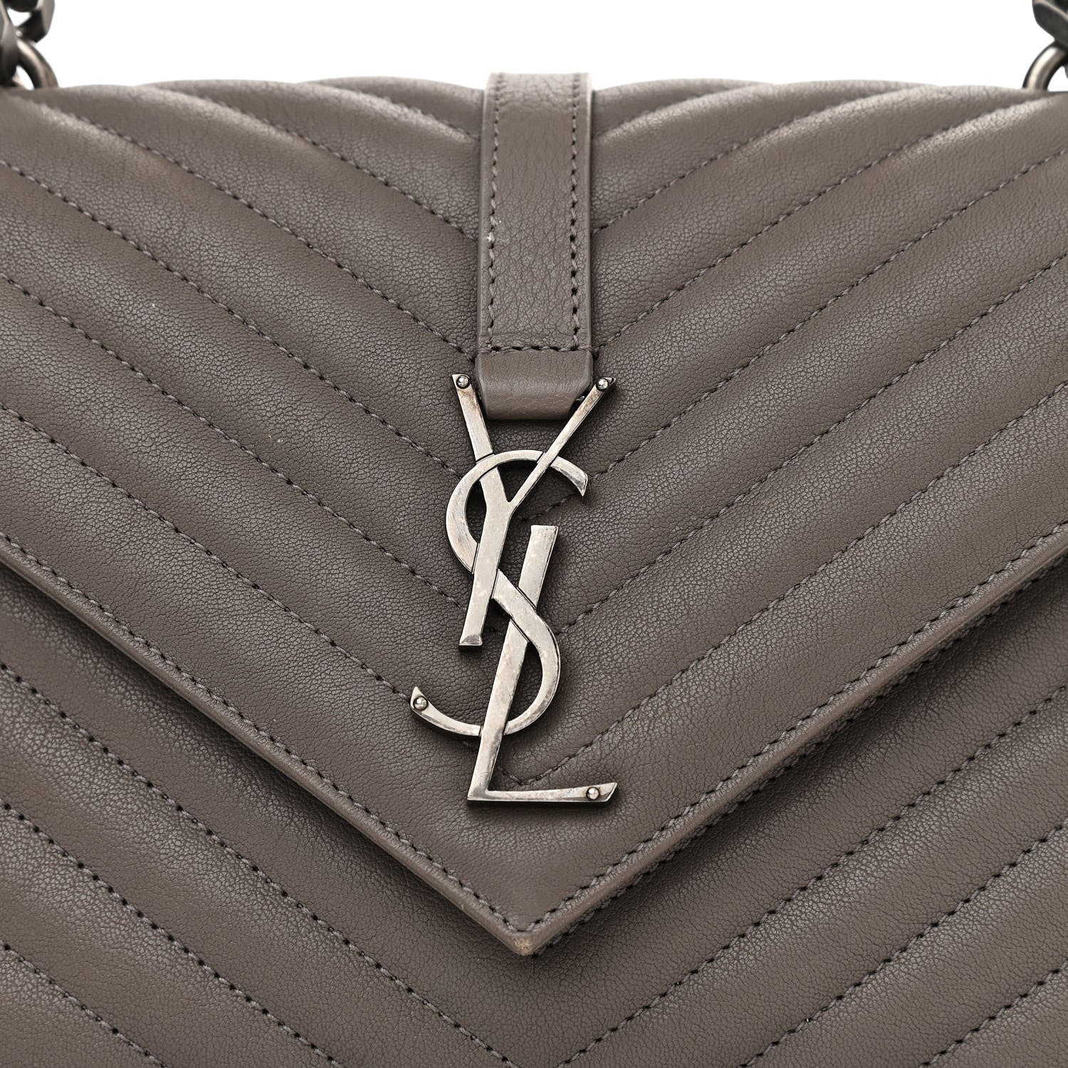 Saint Laurent Sheepskin Matelasse Chevron Monogram Medium College Bag Light Coal 8 of 14