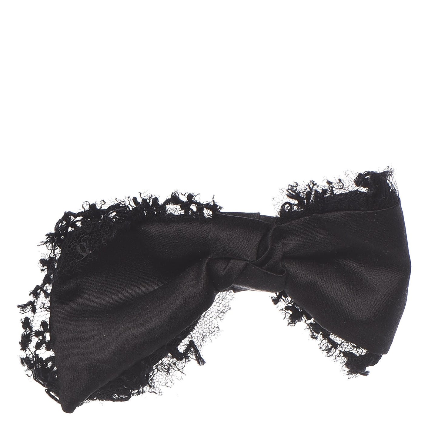 Satin Lace CC Bow Brooch Black