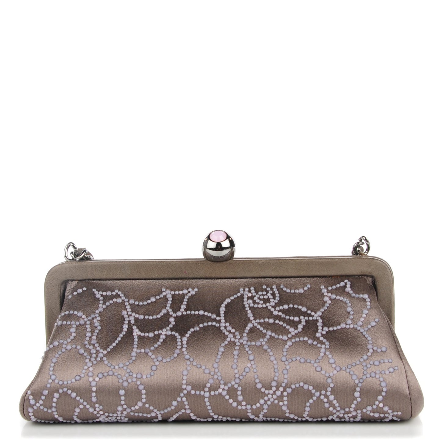 Satin Beaded Camellia Evening Bag Grey