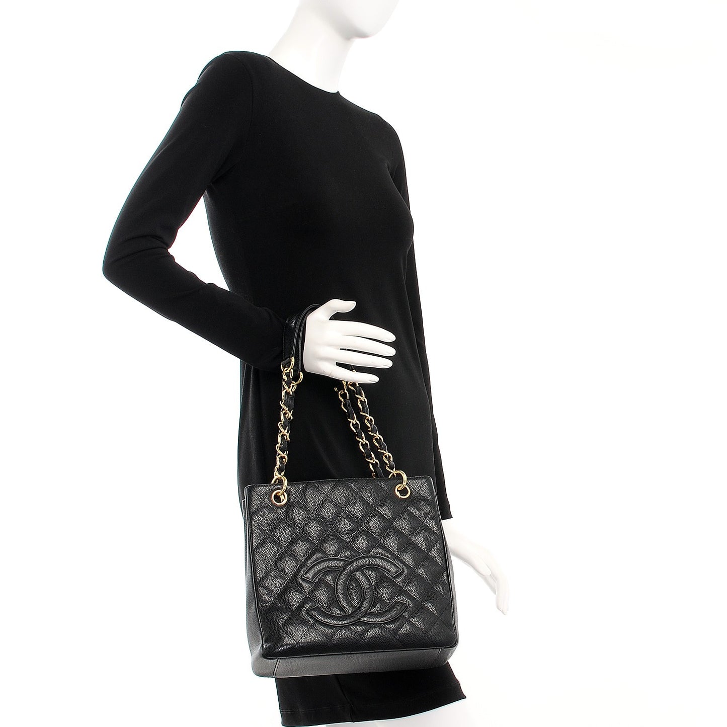 Caviar Quilted Petit Shopping Tote PST Black