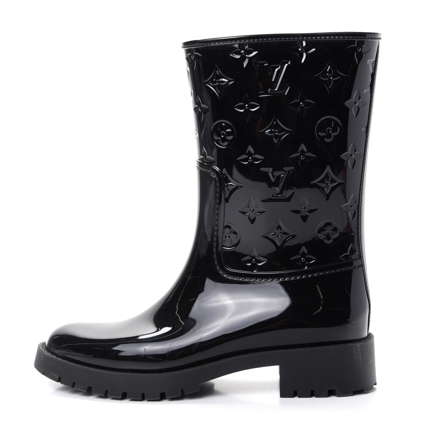 Rubber Embossed Monogram Drops Flat Half Boots 40 Black