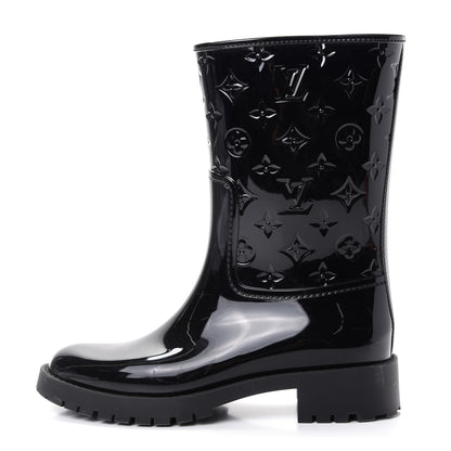 Louis Vuitton Rubber Embossed Monogram Drops Flat Half Boots 40 Black 1 of 9