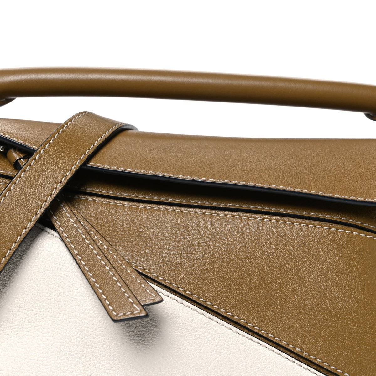 Loewe Calfskin Small Puzzle Bag Ochre Green Soft White 7 of 9