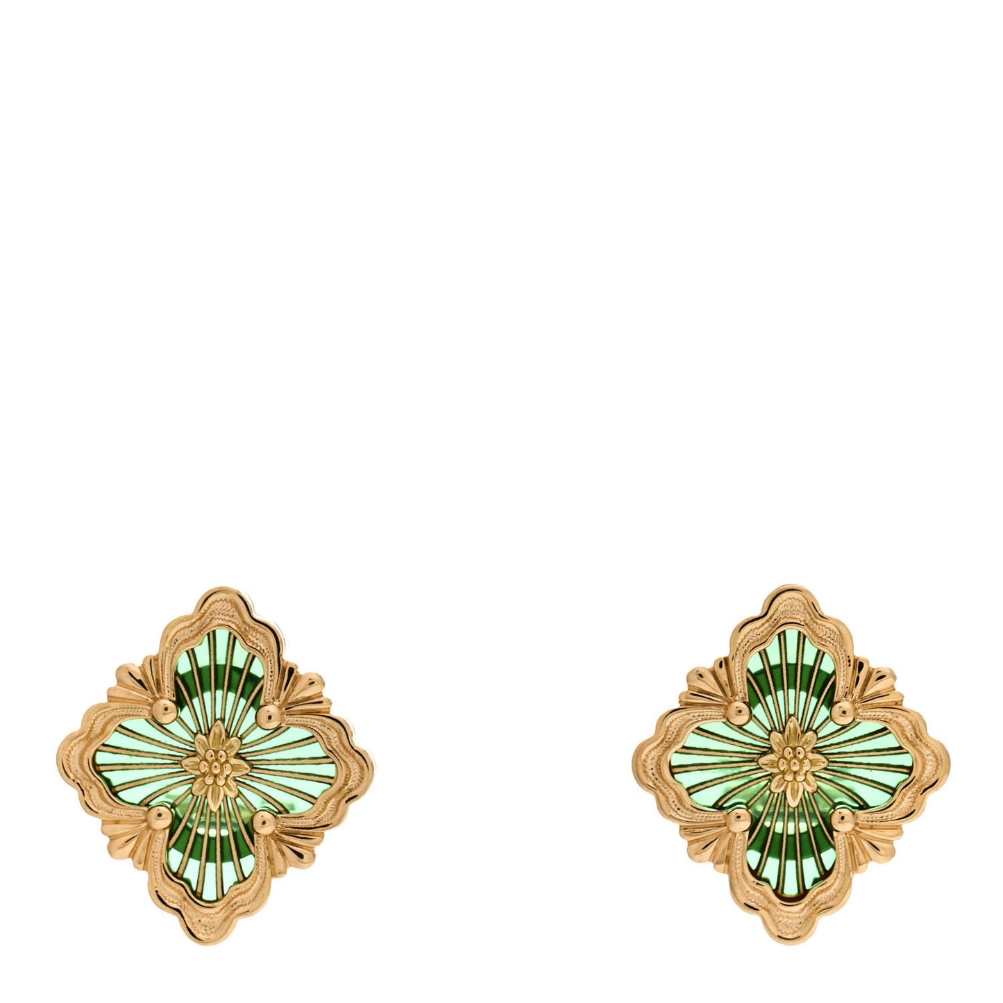 18K Yellow Gold Enamel Medium Opera Tulle Earrings Green