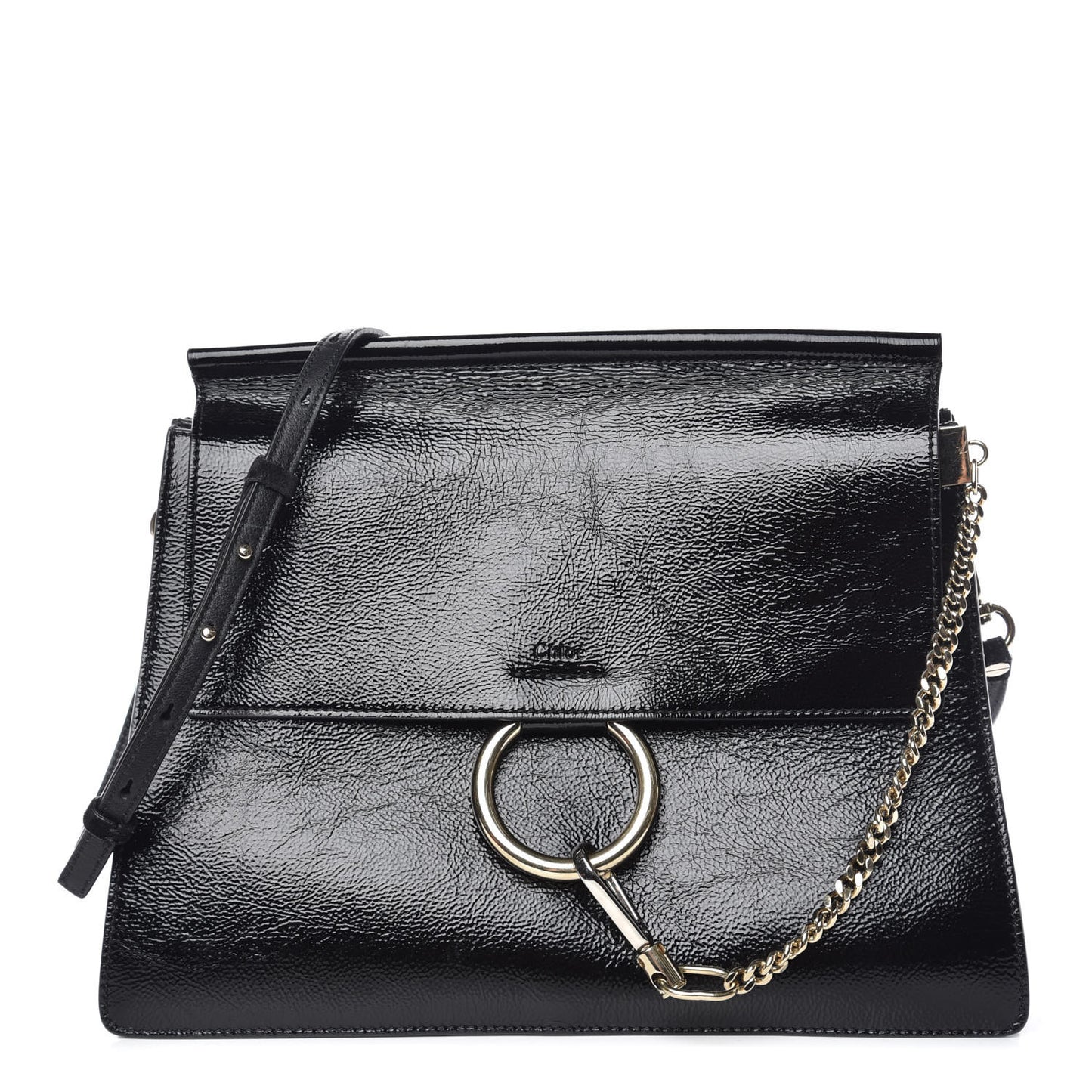 Patent Medium Faye Shoulder Bag Black