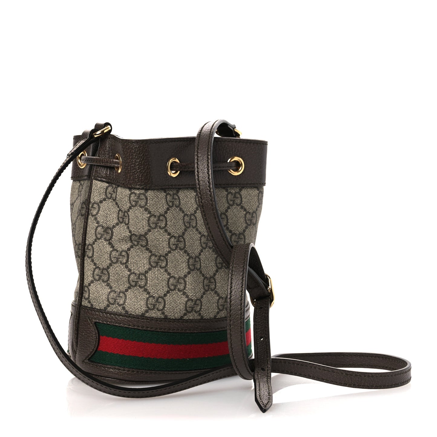 GG Supreme Monogram Web Mini Ophidia Bucket Bag Brown