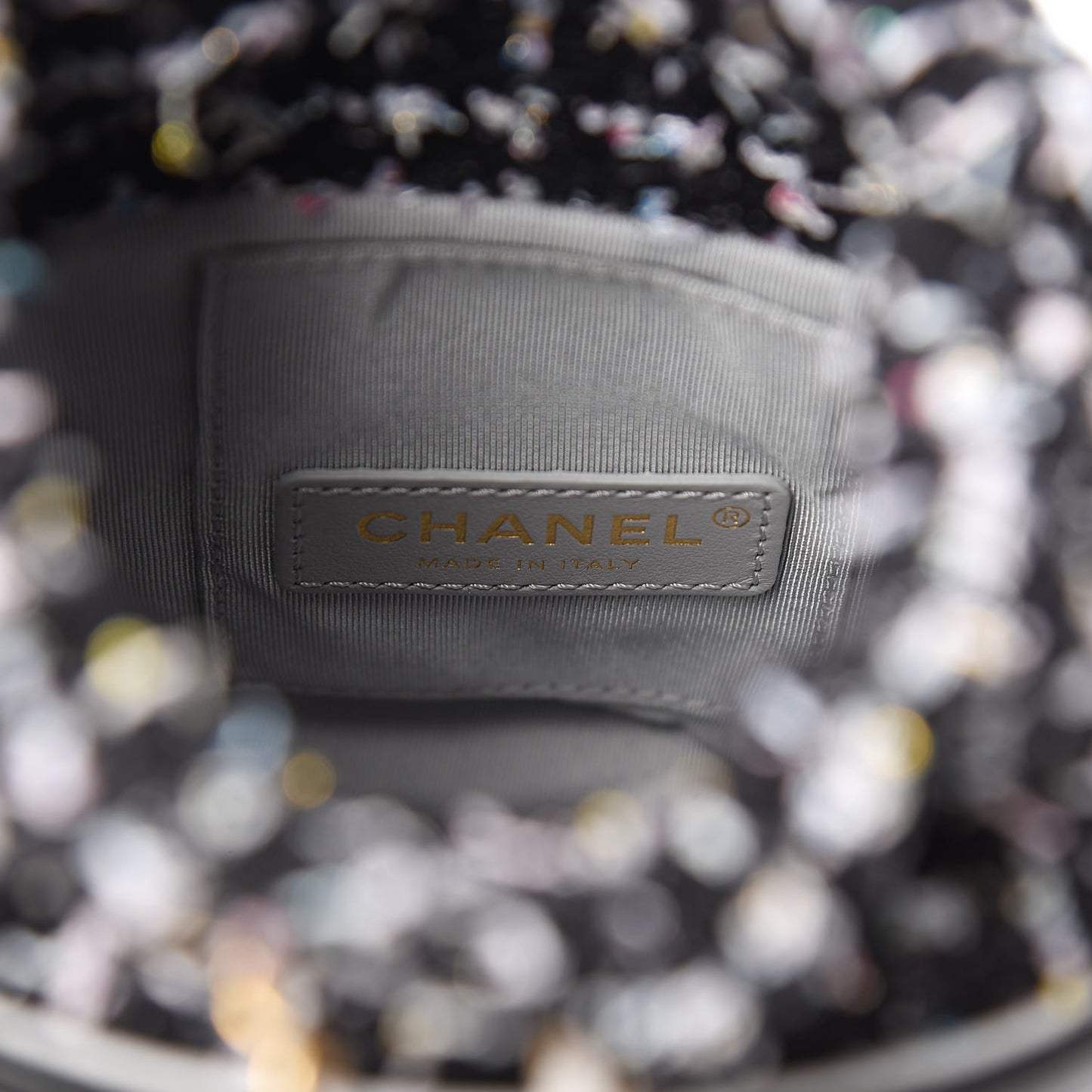 Calfskin Tweed Small CC Chain Bucket Drawstring Bag Black Multicolor