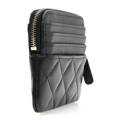 Chanel Caviar Quilted Crystal Zip Card Holder Wallet Black 3 of 7