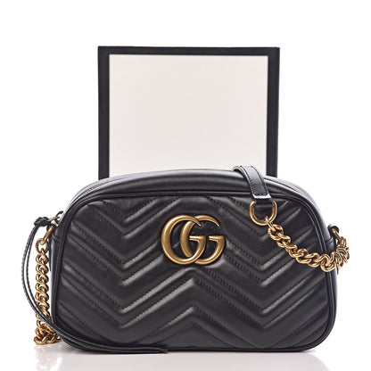 Gucci Calfskin Matelasse Small GG Marmont Chain Shoulder Bag Black 12 of 12