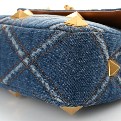 Valentino Garavani Denim Medium Roman Stud Shoulder Bag Light Denim Selleria 9 of 9