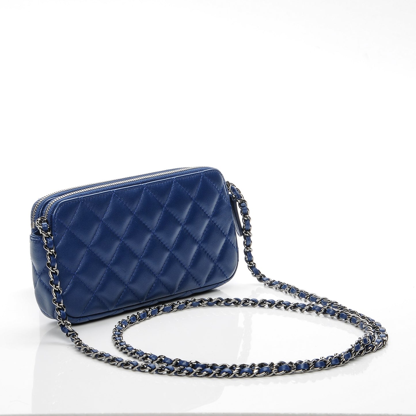 Lambskin Quilted Small Clutch With Chain Blue