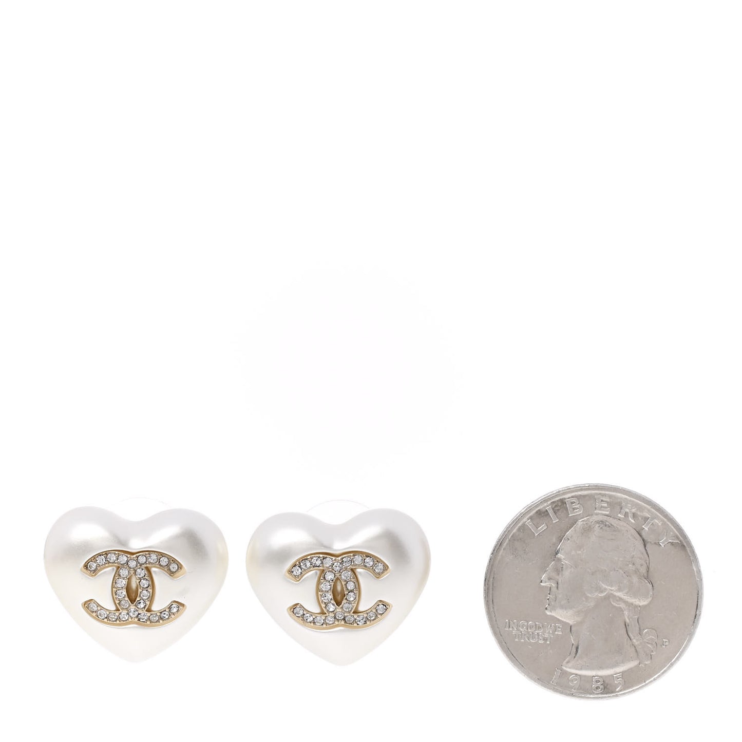 Pearl Crystal CC Heart Earrings Gold