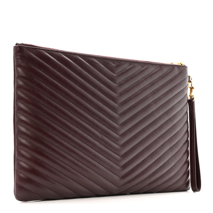 Saint Laurent Calfskin Matelasse Chevron Monogram Document Holder Amaranto 2 of 9