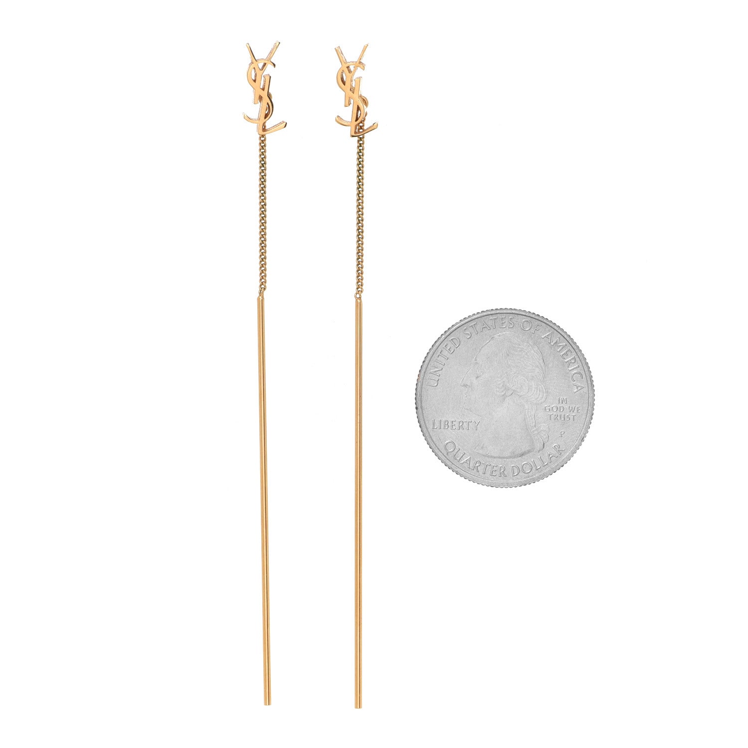 Saint Laurent Metal Monogram Pendant Threader Earrings Gold 2 of 4