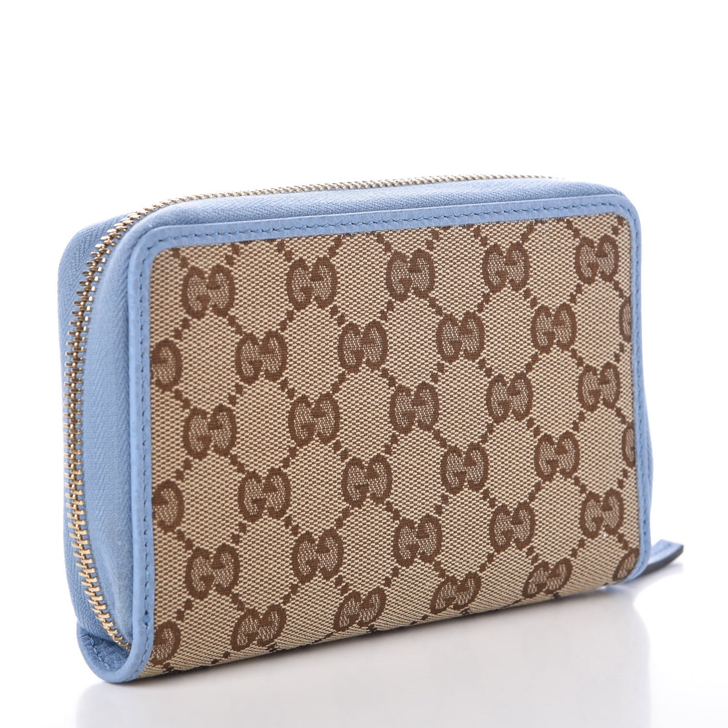Monogram Dollar Calfskin Zip Around Compact Wallet Beige Ebony Mineral Blue