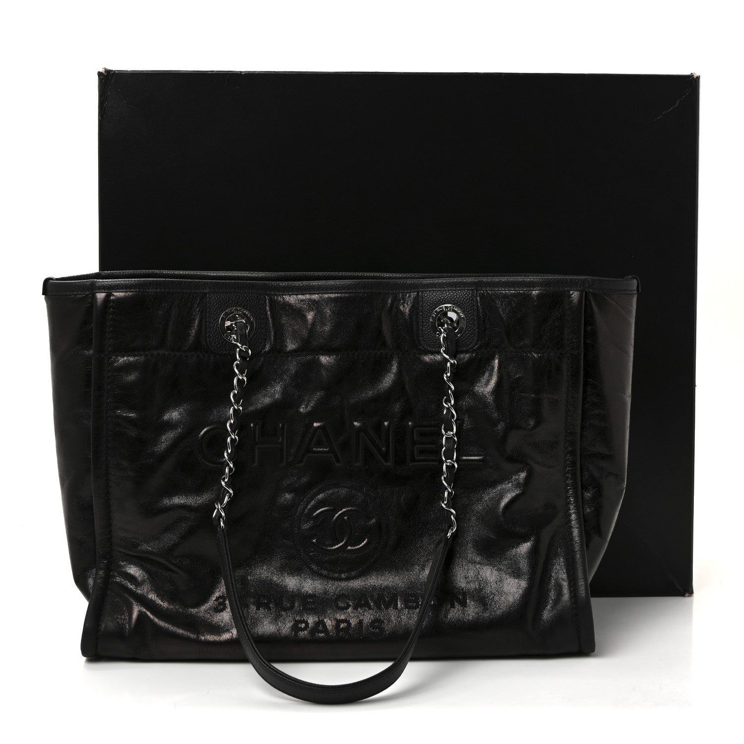 Chanel Glazed Calfskin Small Deauville Tote Black 11 of 11