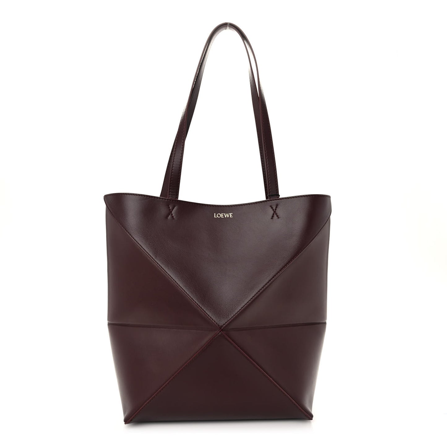 Shiny Calfskin Medium Puzzle Fold Tote Dark Burgundy