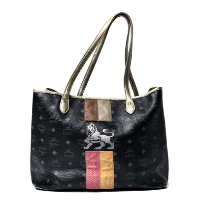 MCM Visetos Striped Munich Lion Tote Black 1 of 4