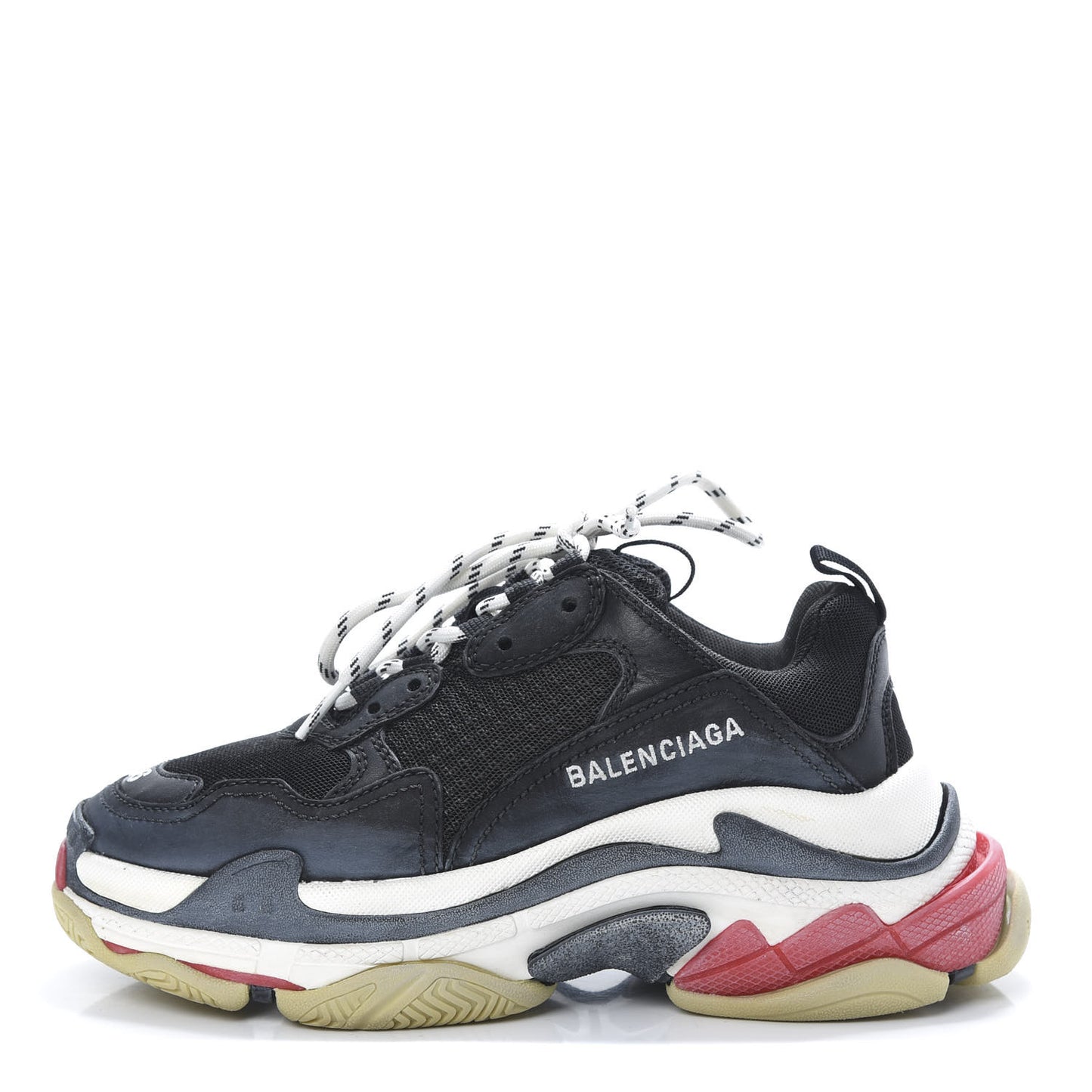 Fabric Mesh Washed Effect Womens Triple S Sneakers 36 Black Red