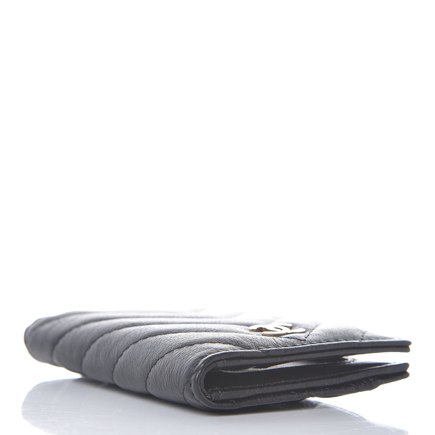 Chanel Sheepskin Chevron Card Holder Wallet Black 4 of 10