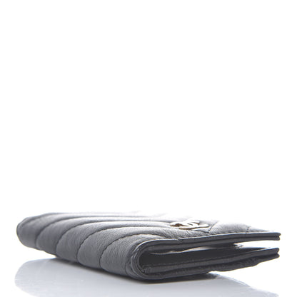 Chanel Sheepskin Chevron Card Holder Wallet Black 4 of 10