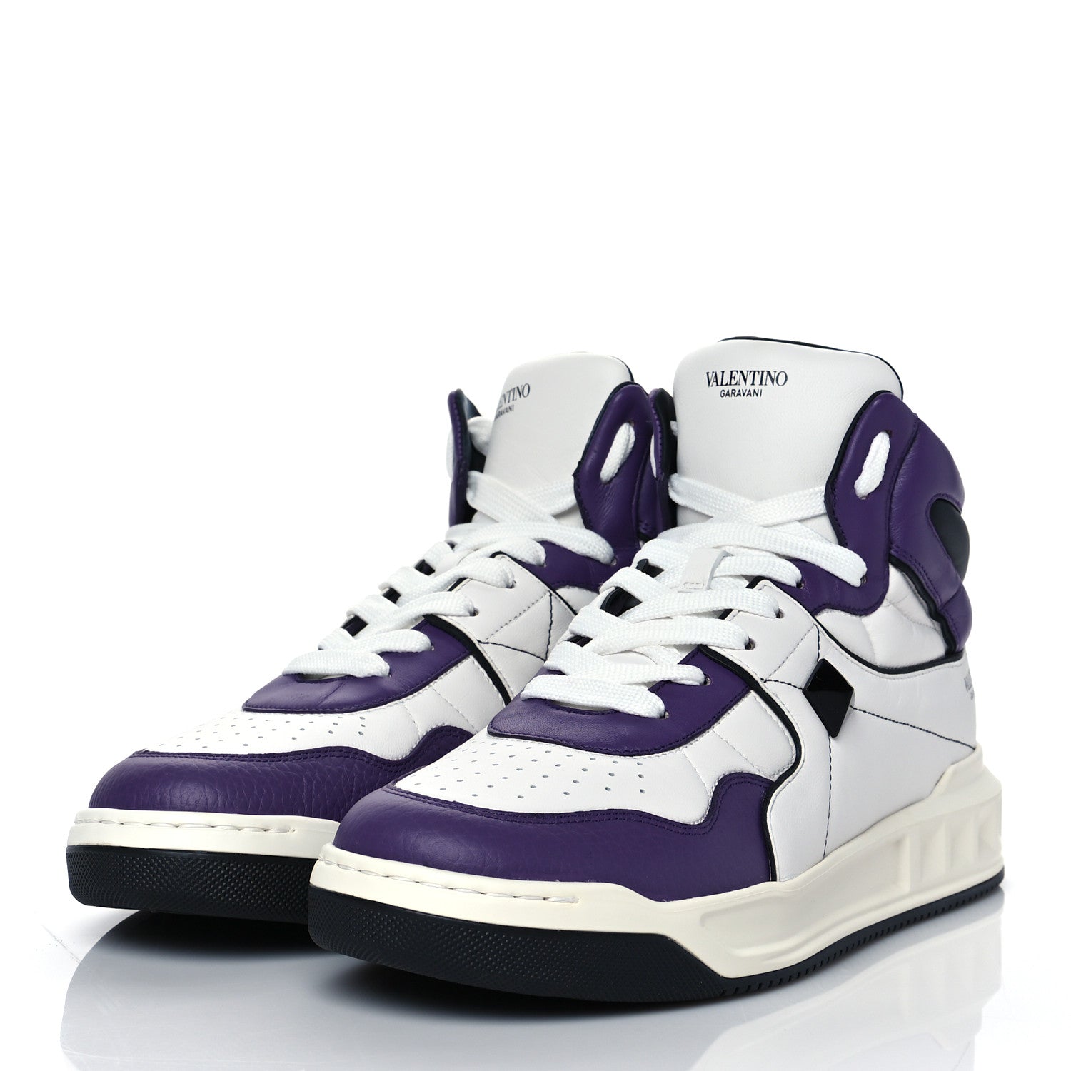 Valentino Garavani Nappa Mens One Stud High Top Sneakers 43 White Indian Violet Black 3 of 9