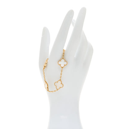 Van Cleef & Arpels 18K Yellow Gold Mother of Pearl 5 Motifs Vintage Alhambra Bracelet 2 of 5