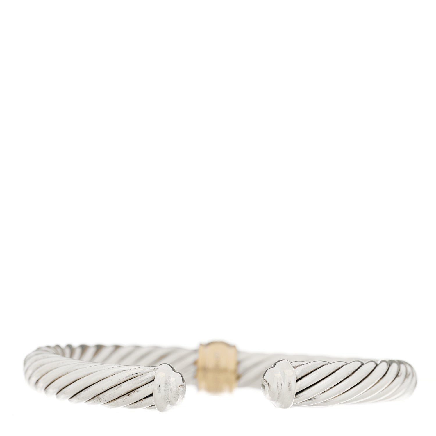 David Yurman Sterling Silver 18K Yellow Gold Diamond 7mm Cable Classics Station Bracelet 2 of 3