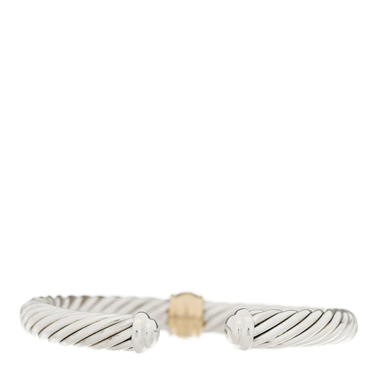 Sterling Silver 18K Yellow Gold Diamond 7mm Cable Classics Station Bracelet