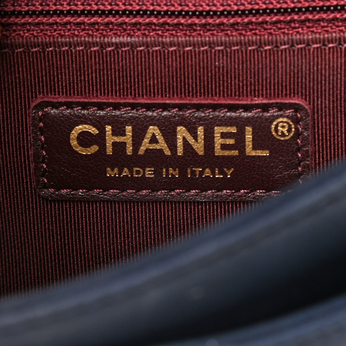 Iridescent Calfskin Small Happy Stitch Flap Navy
