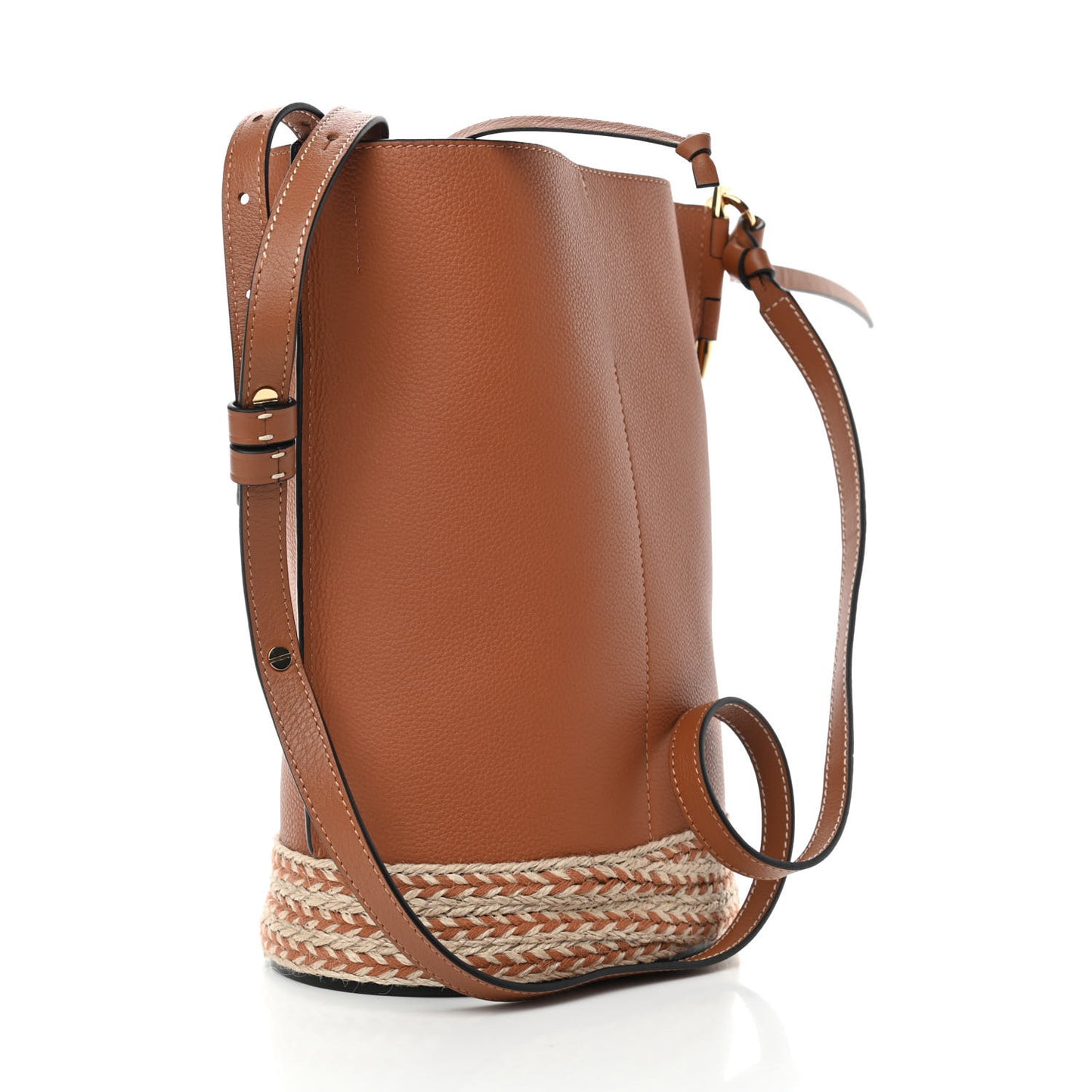 Calfskin Raffia Gate Bucket Bag Tan