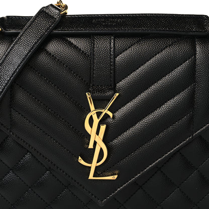 Saint Laurent Grain De Poudre Textured Mixed Matelasse Triquilt Medium Monogram Satchel Black 7 of 9