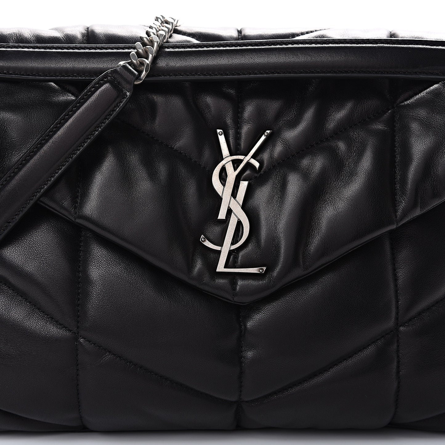 Lambskin Quilted Medium Loulou Puffer Monogram Chain Satchel Black