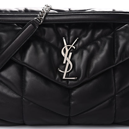 Saint Laurent Lambskin Quilted Medium Loulou Puffer Monogram Chain Satchel Black 8 of 11