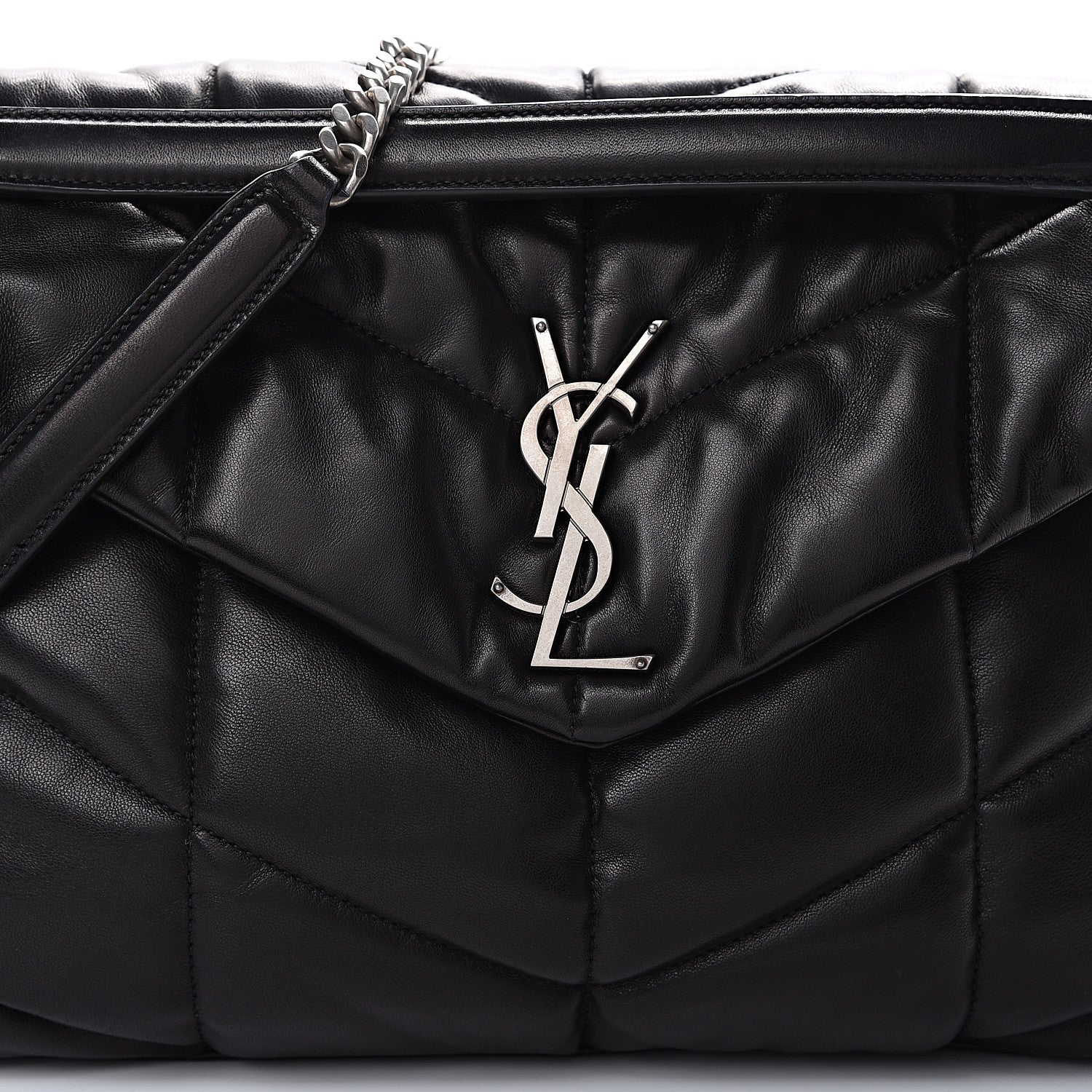 Saint Laurent Lambskin Quilted Medium Loulou Puffer Monogram Chain Satchel Black 8 of 11