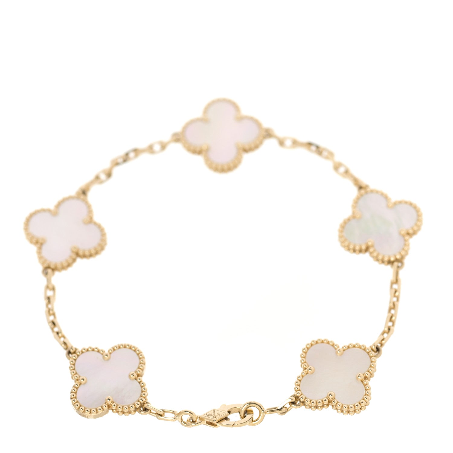 Van Cleef & Arpels 18K Yellow Gold Mother of Pearl 5 Motifs Vintage Alhambra Bracelet 2 of 6