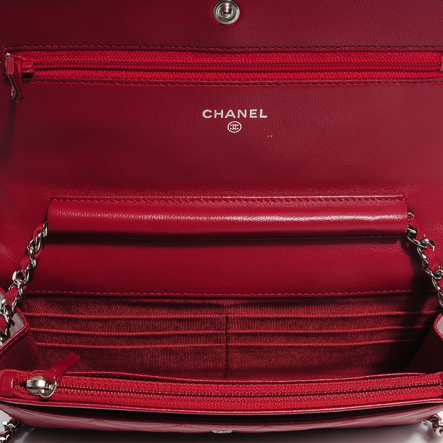 Chanel Lambskin Quilted Wallet On Chain WOC Red 9 of 9