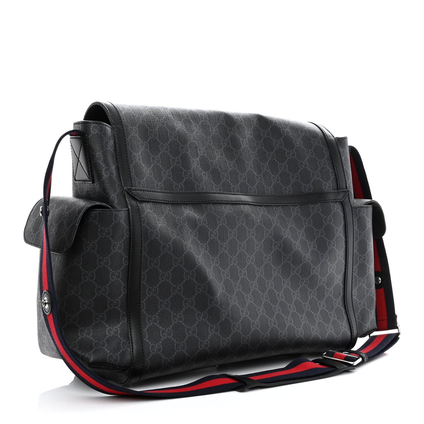 GG Supreme Monogram Web Messenger Diaper Bag Black Grey
