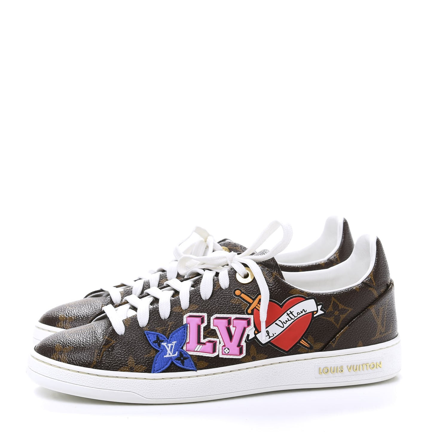 Calfskin Monogram LV Black Heart Sneakers 38 Cacao