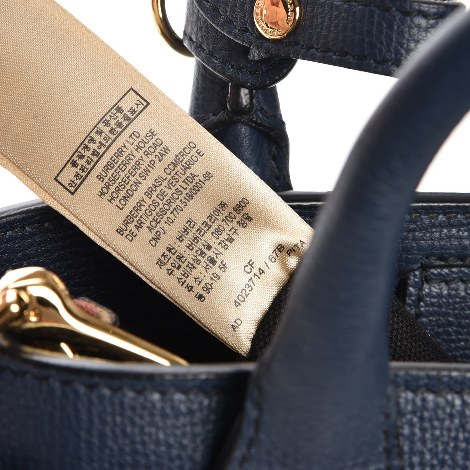 Burberry Grainy Calfskin House Check Baby Banner Tote Ink Blue 9 of 9