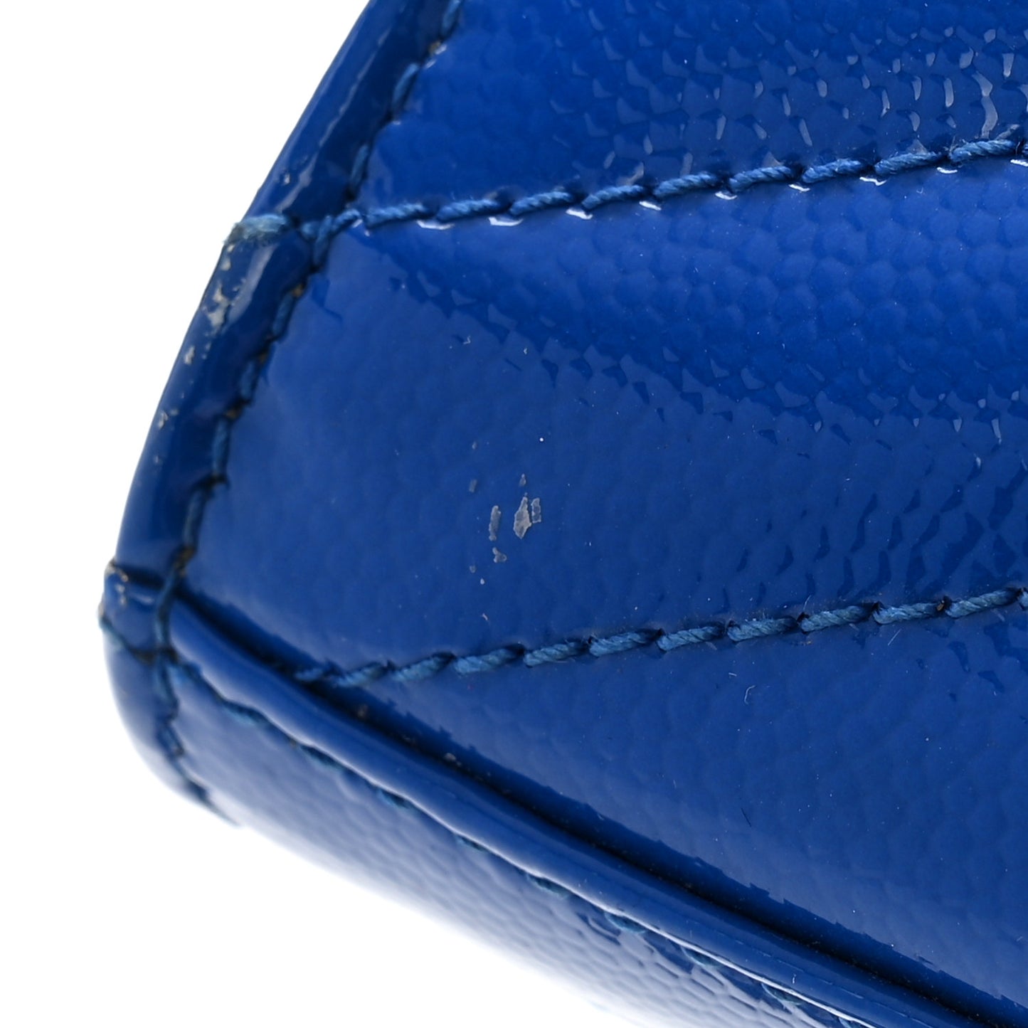 Patent Grain De Poudre Matelasse Chevron Monogram Chain Wallet Blue Majorelle