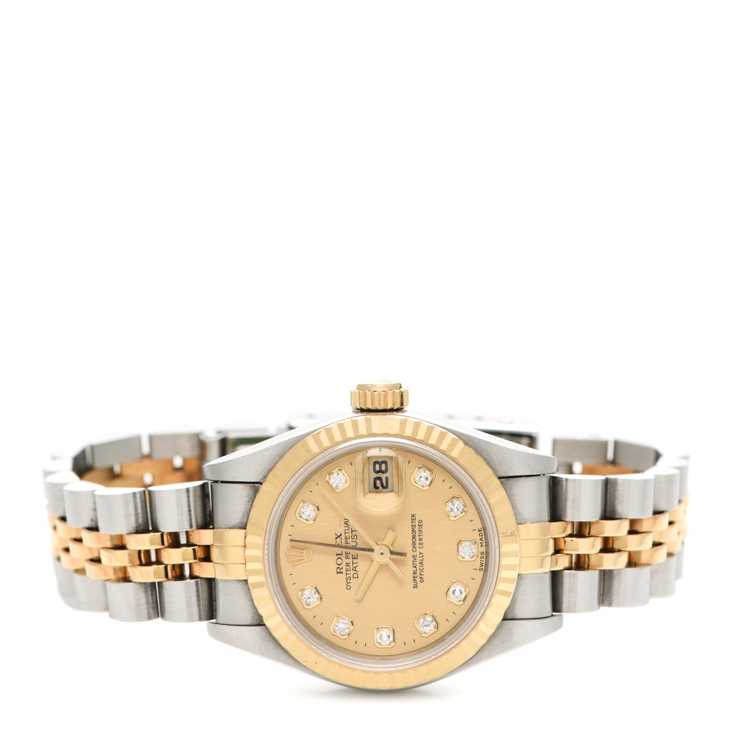 Stainless Steel 18K Yellow Gold Diamond 26mm Oyster Perpetual Datejust Watch Champagne 79173