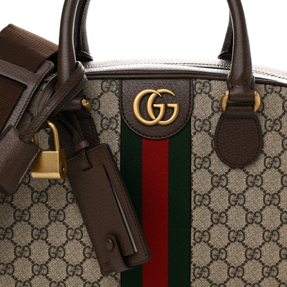 Gucci GG Supreme Monogram Textured Dollar Calfskin Web Medium Savoy Bowling Bag Beige Ebony New Acero 8 of 10